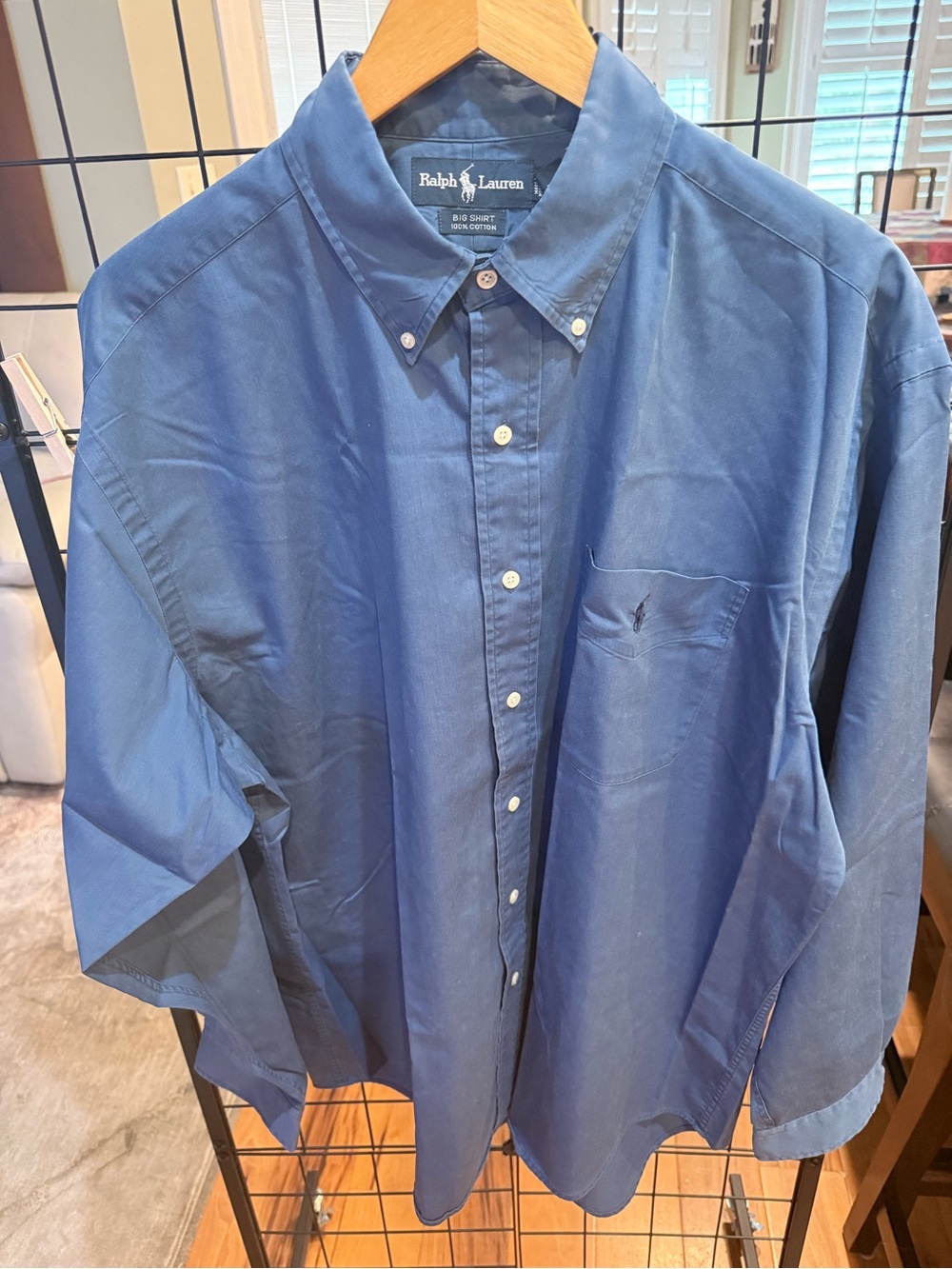Vintage Ralph Lauren Big Shirt Men’s Large Blue 100% Cotton Oversized 90s Polo